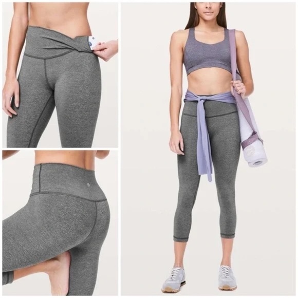 lululemon Wunder Under Crop 21" Heathered Black 45300 - Picture 1 of 12